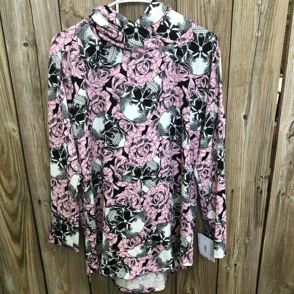 Lularoe Pink Skull Amber Hoodie Size L